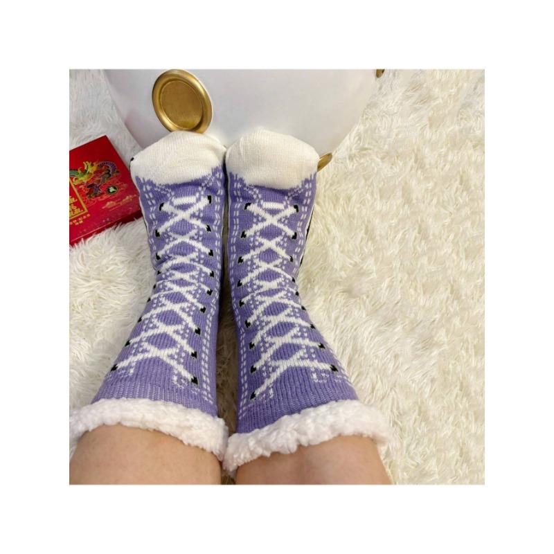 Thermal Fluffy Sock Women Panda Winter Warm Plush Non Slip Home Sleeping Soft Female Floor Grip Fuzzy Slipper Sock Short Funny