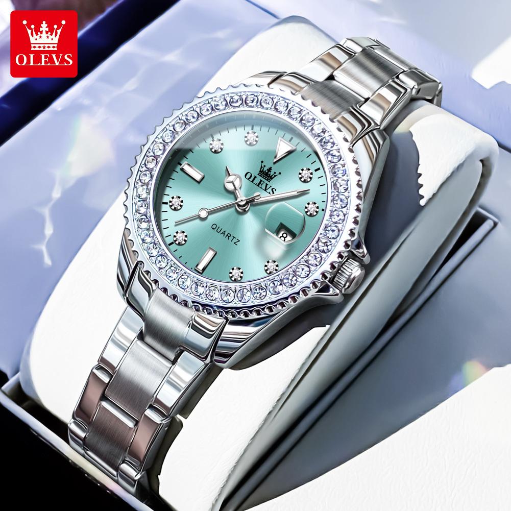 OLEVS Original Elegant Quartz Watch Waterproof Stainless Steel Womens WatchDate Ladies Watch Bracelet Set Box Gifts 9945