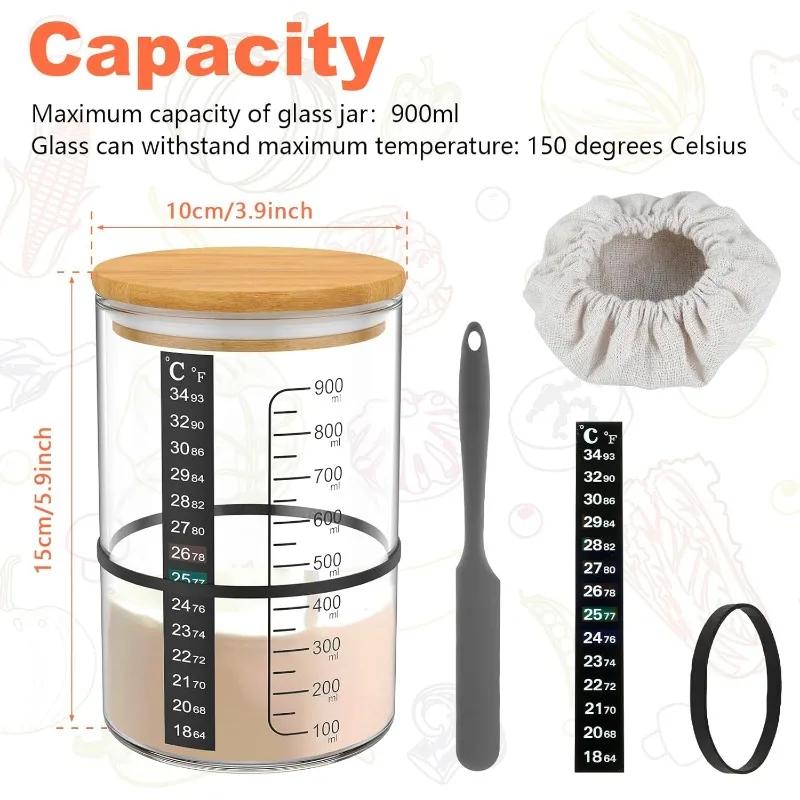 900ml Sourdough Starter Jar with Wooden Lid Sourdough Starter Container Wide Mouth Clear Sourdough Fermentation Glass Jar Tools
