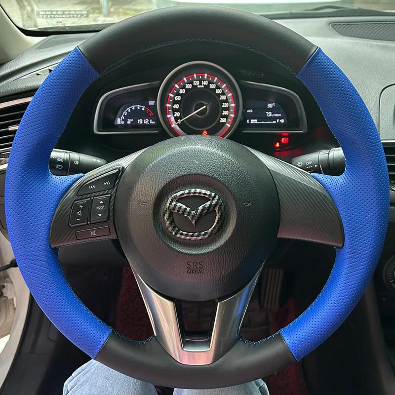 

Для Mazda 3 Axela 6 Atenza Mazda 2 CX-3 CX-5 2013-2016 Черно-синяя кожаная оплетка руля с ручной прошивкой, противоскользящая 1