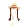 Puppy Straw Hat Dogs Sunbonnet with Braids Supplies Headwear Devil Hat Summer Hat with Strap Belt Photo Props