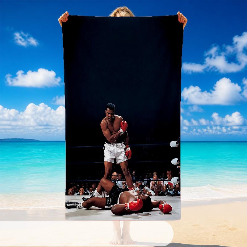 Sneldrogende Strandhanddoek Muhammad Ali Patroon, Lichtgewicht Absorberende Handdoek voor Zwembad Strand Vakantie Gebruik