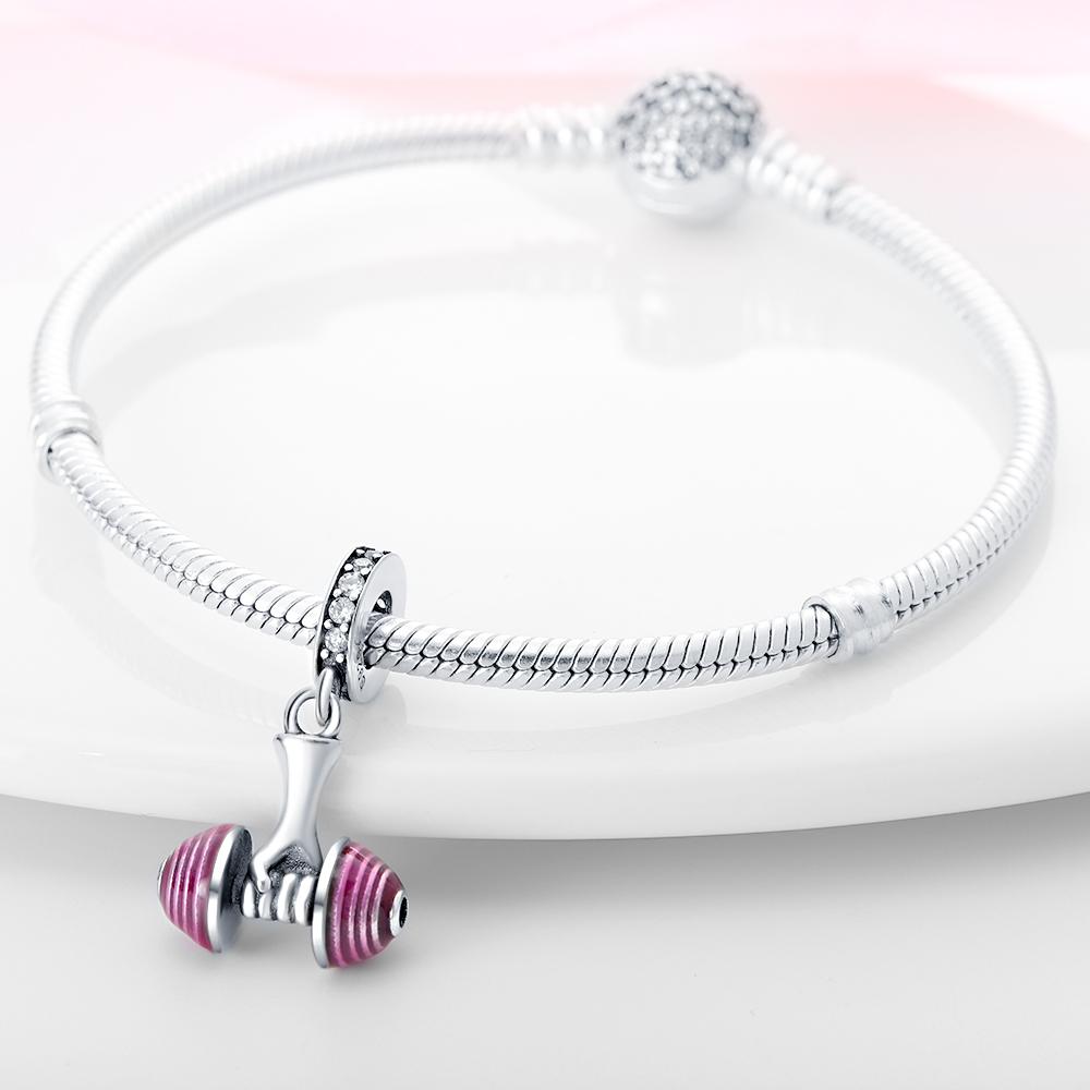 Authentic Charm Bead Charms copper Plated Pink Fitness Dumbbell Pendant Bead Charms Compatible With Bracelets Women Jewellery Making Diy Gift