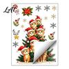 Cat Christmas Tree Decals Static Window Clings Orange Glass Stickers Santa Hat Kitten Holiday Decorations Xmas Decals Reusable Festive Decor