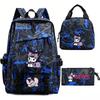 Kuromi Kids School Backpack Set 3pcs Cartoon Oxford Fabric Lightweight Ergonomic Shoulder Bag Grades 3-9