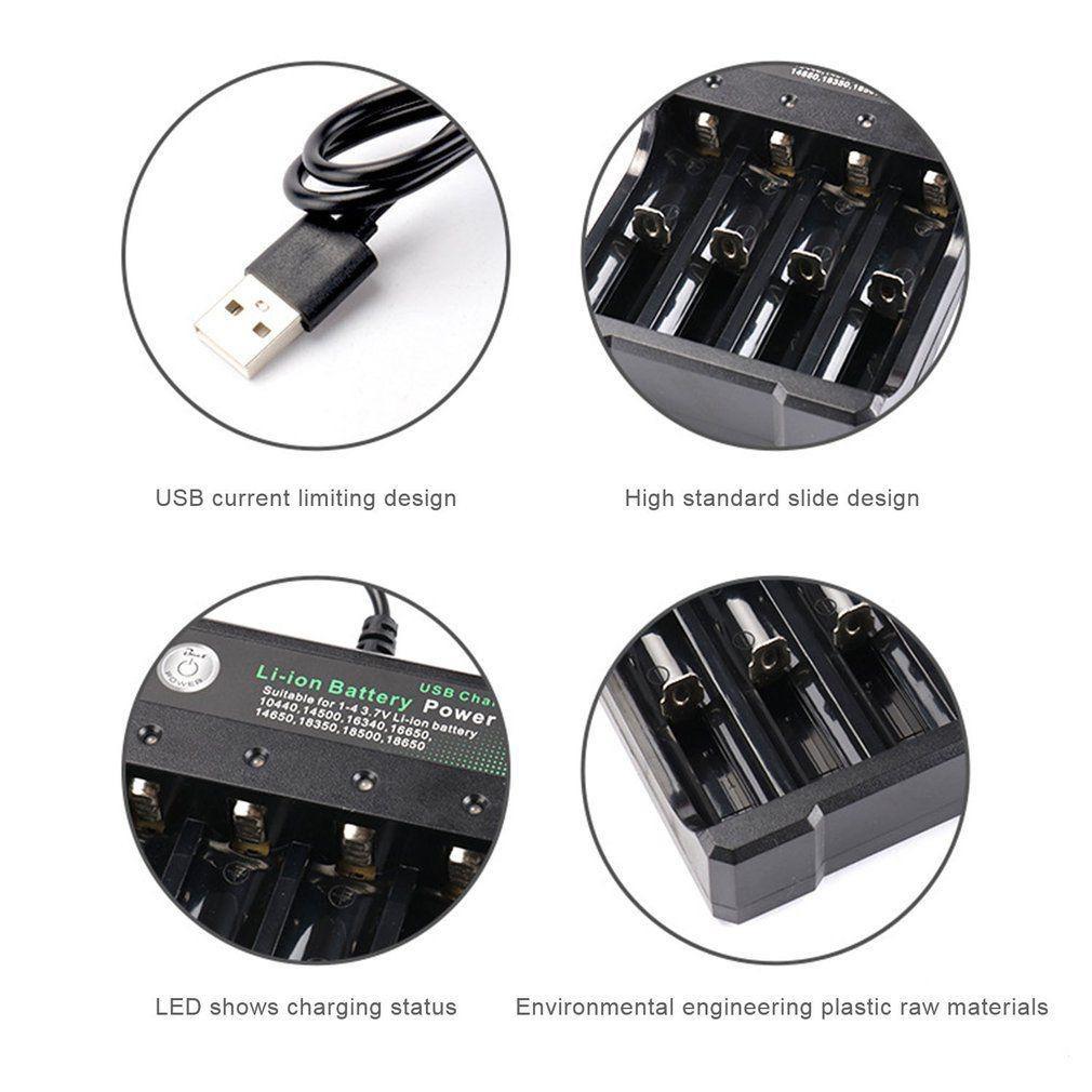 18650 Battery USB Charger 4 Slots Rechargeable Lithium Battery Charger with LED Light Charging for 18650 16650 14650 16340