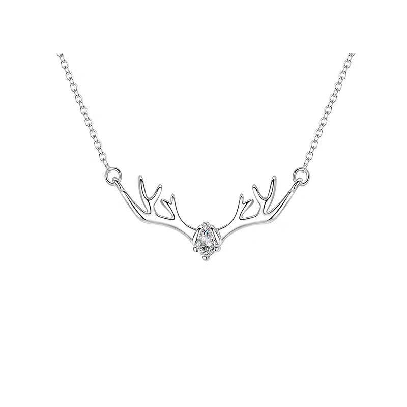 

Christmas Reindeer Pendant Necklace, Versatile Antler Design, S925 Silver Fashion Clavicle Chain 925 Silver белый