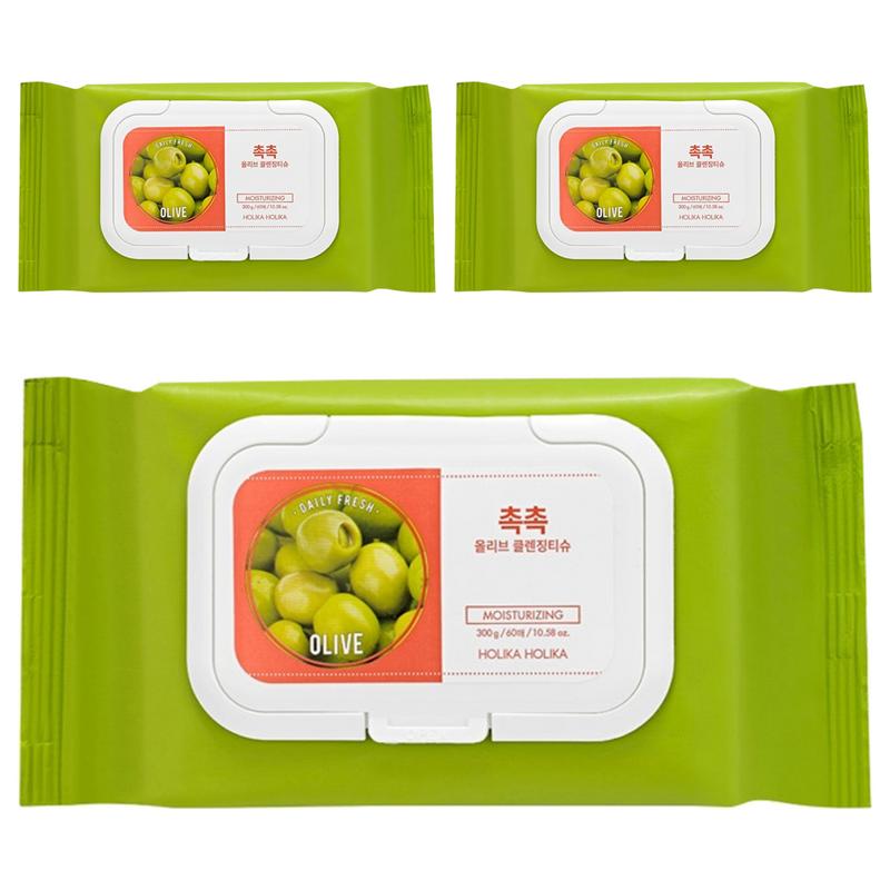 Holika Holika Daily Fresh Moisturizing Olive Cleansing Tissues, 300g, 60 wipes, 3 pcs