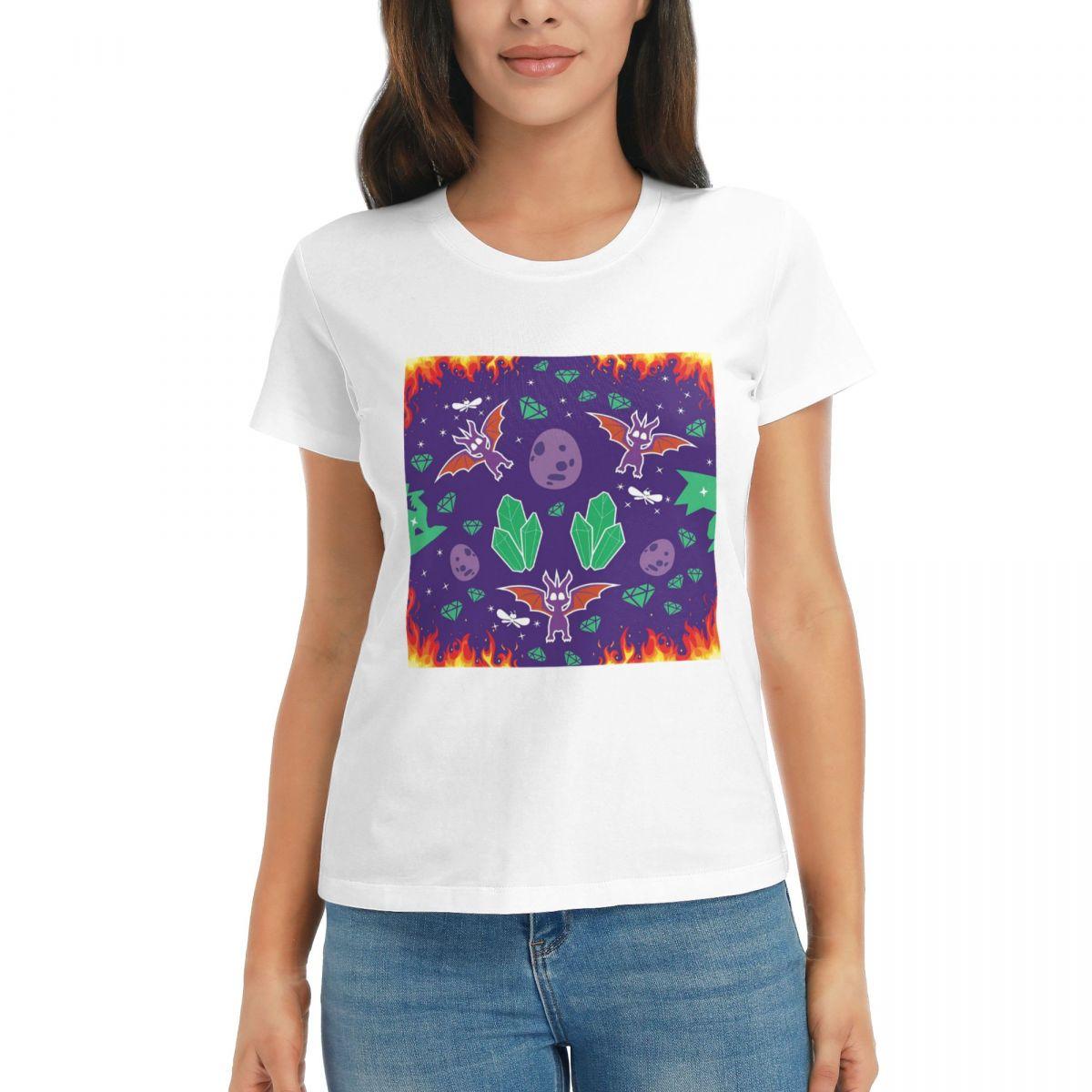 

Women TShirt Flame Spyro Pattern Summer Short Sleeve Tees Round Neck Cotton T Shirts Clothes Tops Streetwear S