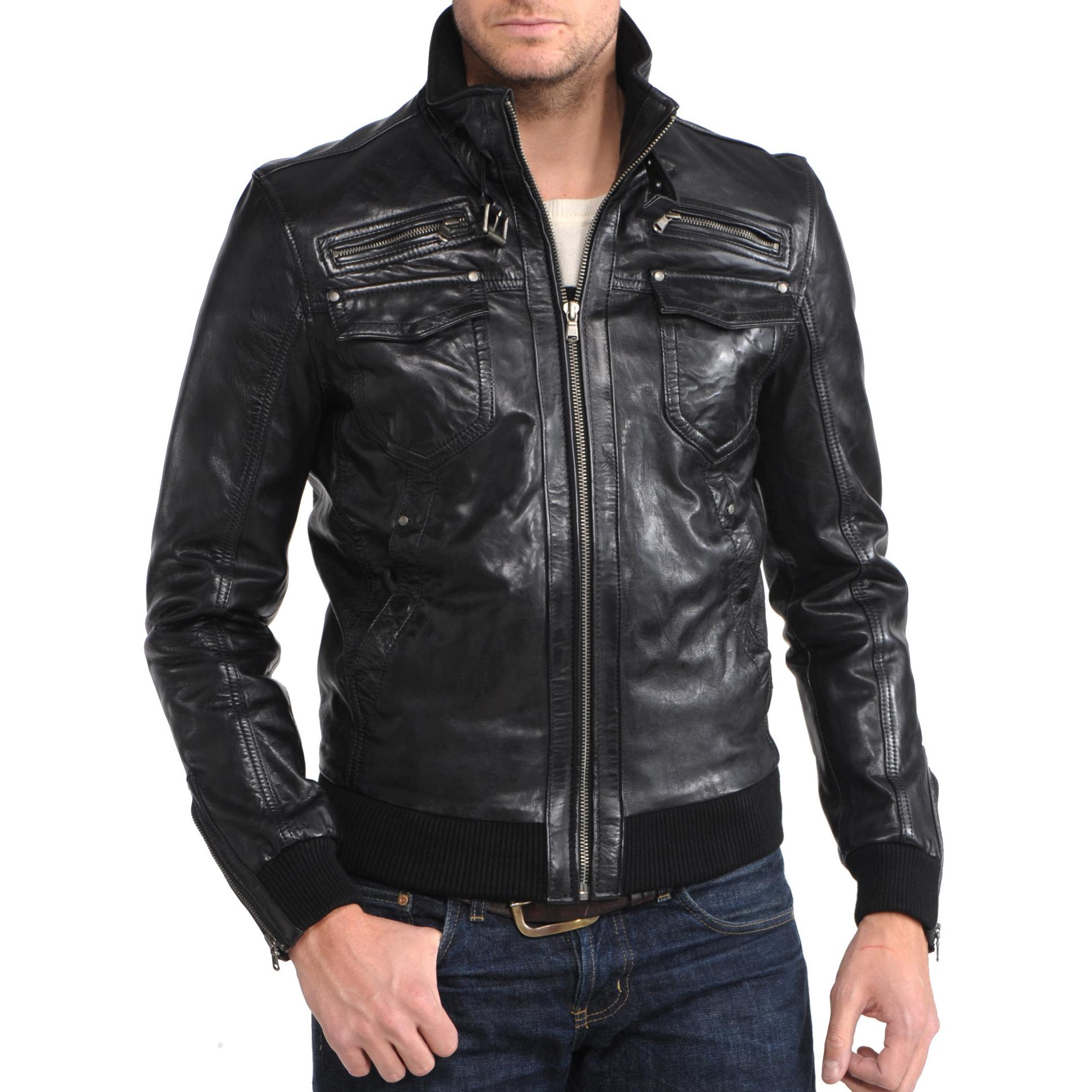 

SkinOutfit Men s Genuine Lambskin Black Leather Jacket Stylish Motorcycle Bomber Biker Outerwear MJ 153 XXL чорний
