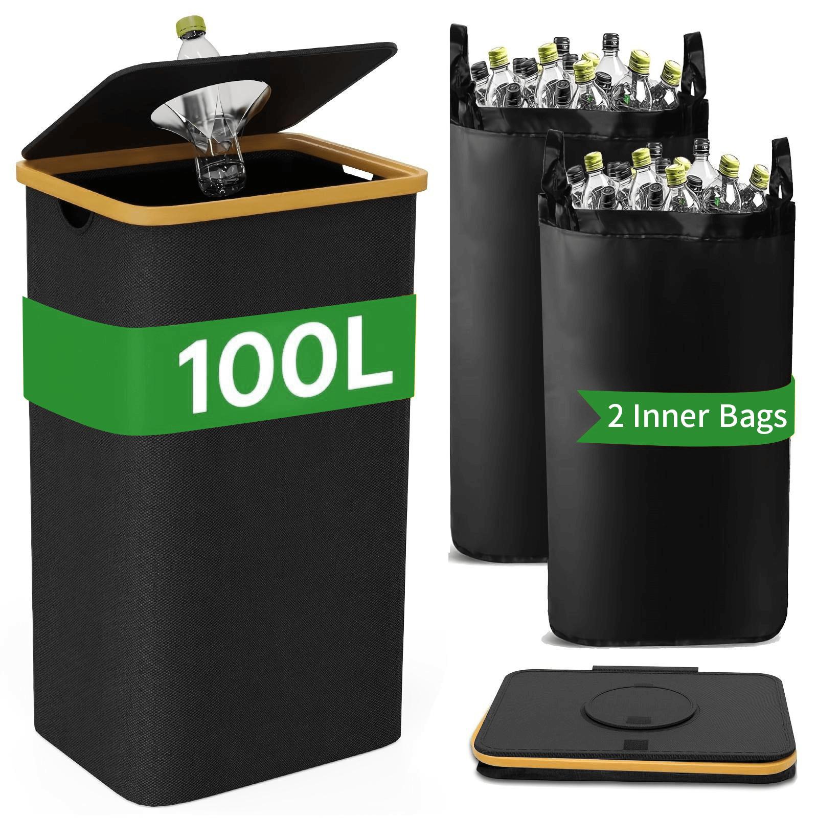 Environmentally friendly garbage bin for garden and household garbage collection, 100L/26 gallon, detachable and reusable inner bag, foldable. чёрный