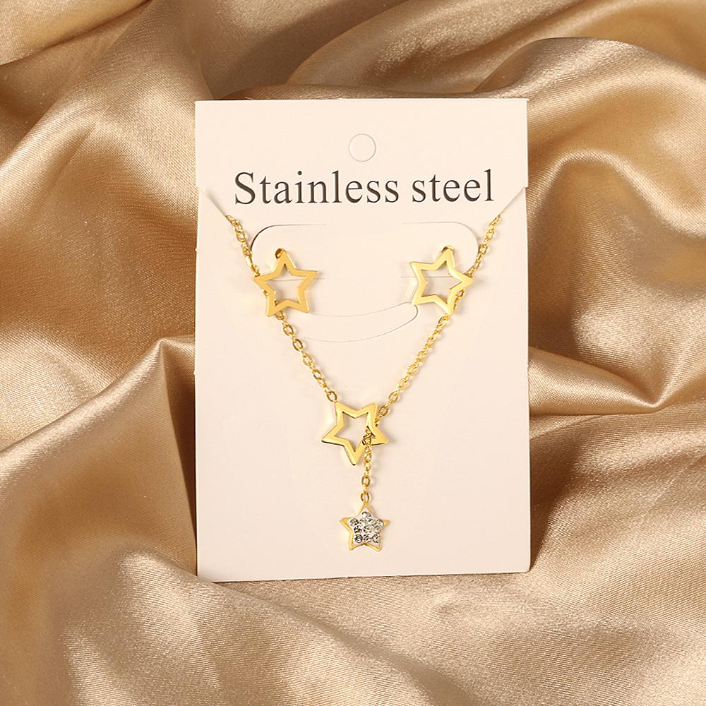 Cubic Zirconia Necklaces Zircon Sets For Women Tiny Stainless Steel Gold Plated Pendant Necklaces And Earrings Sets Wedding