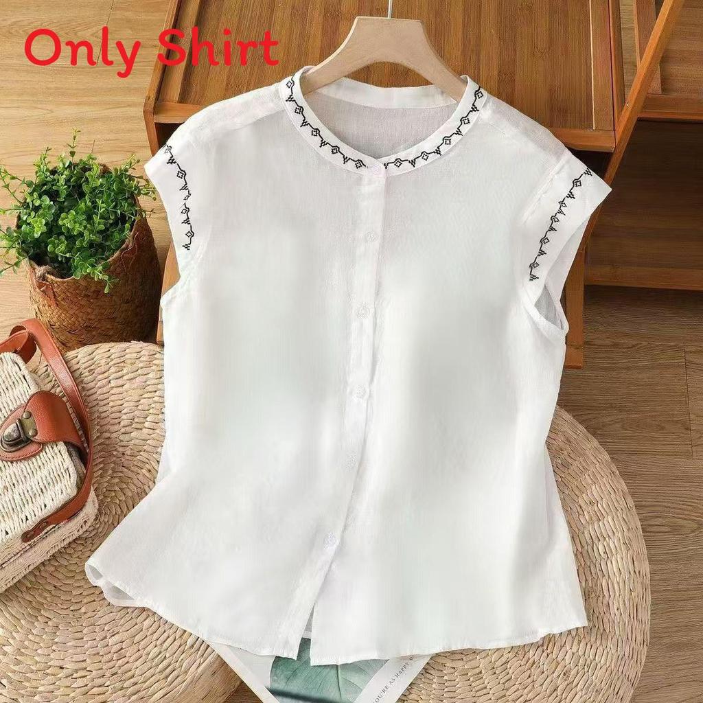 Cotton Embroidered Sleeveless Blouse For Summer Casual Women