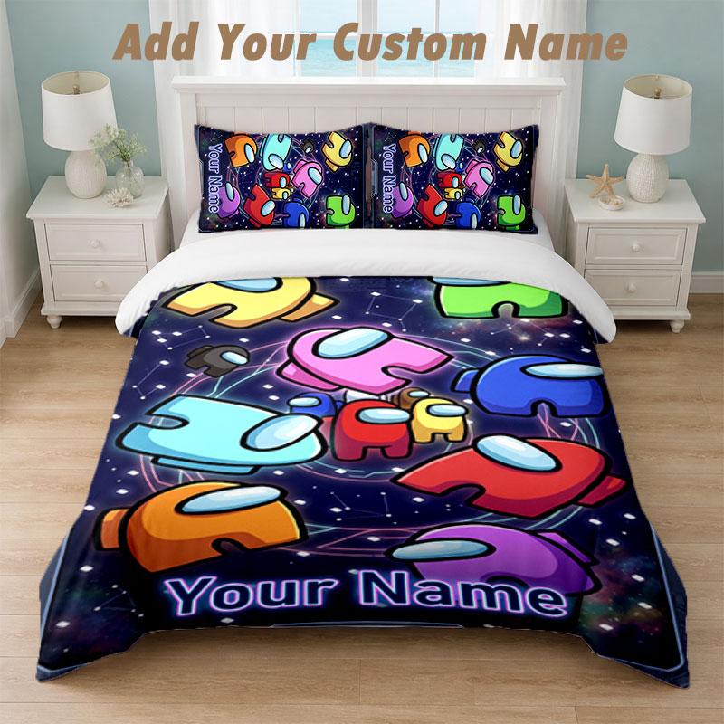 Bedding Set 1 Duvet Cover 2 Pillowcases Among Us Print Soft Bed Linen Bedroom Decor
