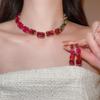 Elegant Rhinestone Geometric Earring and Necklace Set with Color Block Design