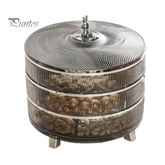 

Трехслойный разделенный поднос для подачи орехов с крышкой, вращающийся на 360 градусов. Прозрачный пластиковый контейнер для закусок. Хранение сухофруктов без бисфенола-А. Triple Layer серый