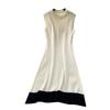 Summer Clothing Graceful Ladies Beads round Neck Sleeveless Slimming Knitted dress Women Fashionable Color Matching French style Sweater Dress