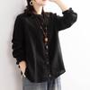 Cotton Linen Shirt Literary and Retro Style Women's Loose Round Neck Shirt Casual Thin Coat Close-up Sleeve Top Spring and Autumn