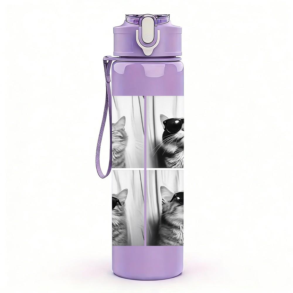 1PC Four Panel Cat Meme Comic Print 750ml Color Plastic Sports Water Bottle Leakproof Flip Straw Lid Suitable for Sports Office Home Use