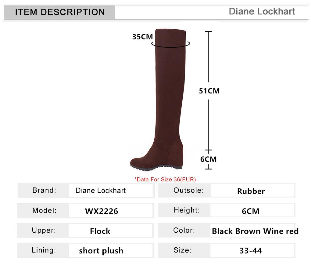 Fashion Women Over The Knee Boots Height Increasing Heels Slim Long Boots Black Brown Wine Red Flock Lady Winter Shoes Big Size 33-44