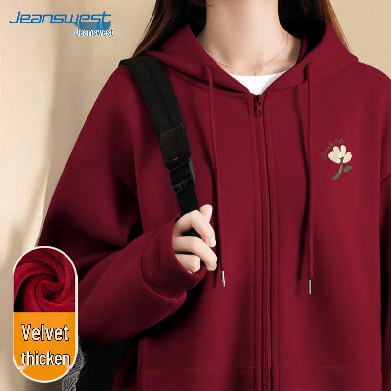 JEANSWEST Unisex Plush-Lined Small Flower Print Hoodie