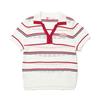 Li Ning Retro Gestreiftes Lochstrick-T-Shirt Damen Oberteile Off-White Kirschrot Tief-Wal-Blau AMBW252-1