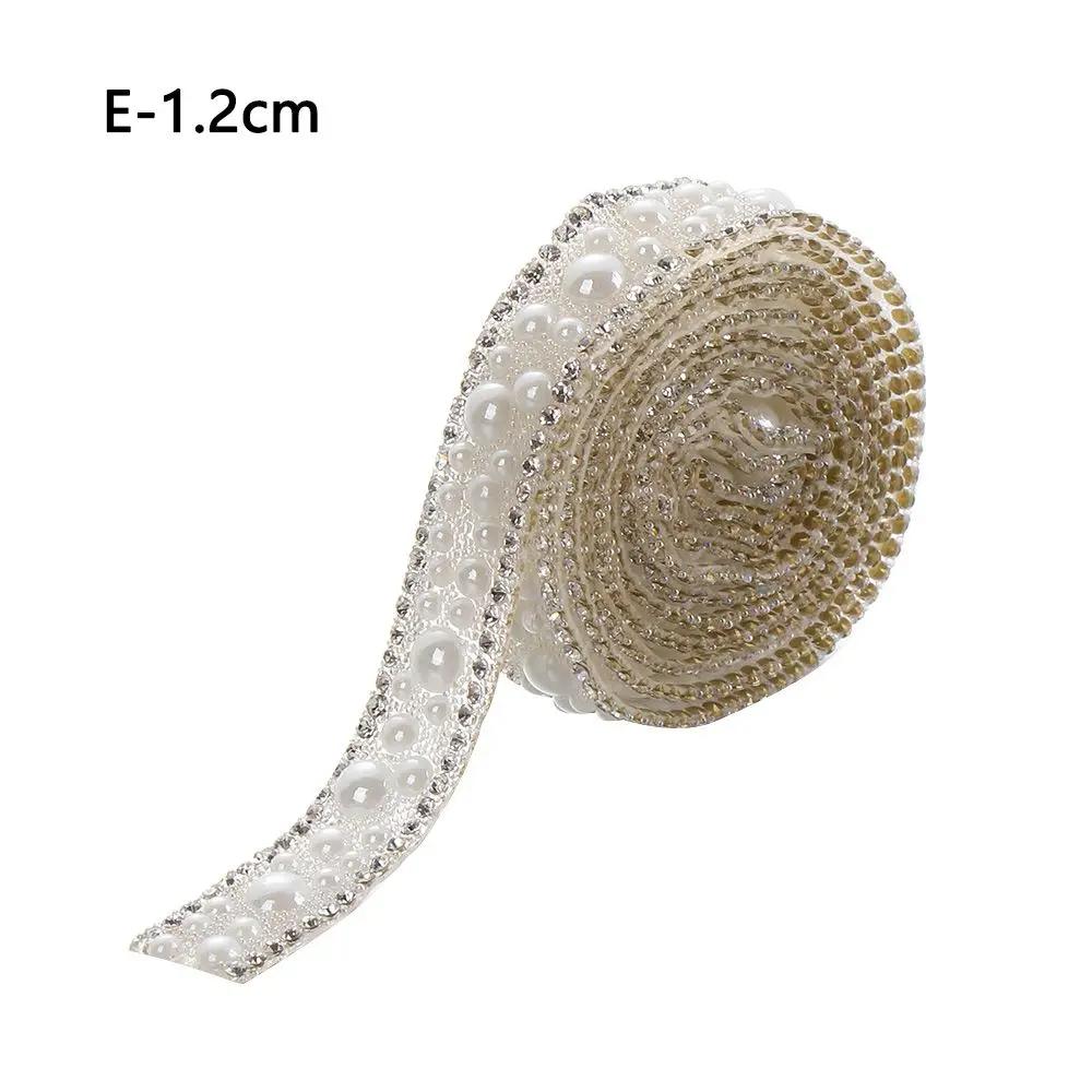 1Yard ABS Round Pearl Rhinestone Trim Hot Fix Crystal Banding Applique Trimming Iron-on Wedding Dress Clothing Fabric Accessory