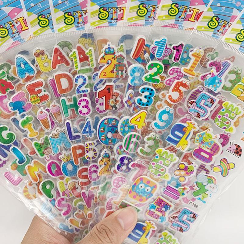 6/12pcs 3D Bubble Stickers Cartoon Numbers and Letters Various Styles Reusable Children Sticker Toys Birthday Gift for Boys TMZ