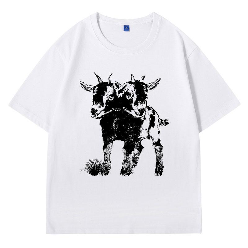 Two Headed Goat Shirt Funny Meme T Shirt for Women Men Cool Graphic T Shirts Weird Creepy Occult T-shirt Short Sleeve Clothes