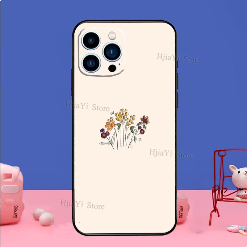 Minimalist Aesthetic Flower Case For iPhone 16 15 13 11 12 14 Pro Max XS XR X Plus 13 mini Soft Cover Fundas Capa Shell