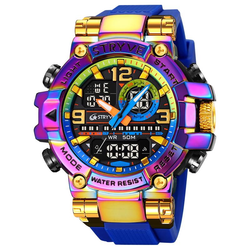 STRYVE Men's Watches 8025 Fashion Watch for Man 5ATM Waterproof Men's Clock High Quality Digital-Analog Movement Silicone Strap