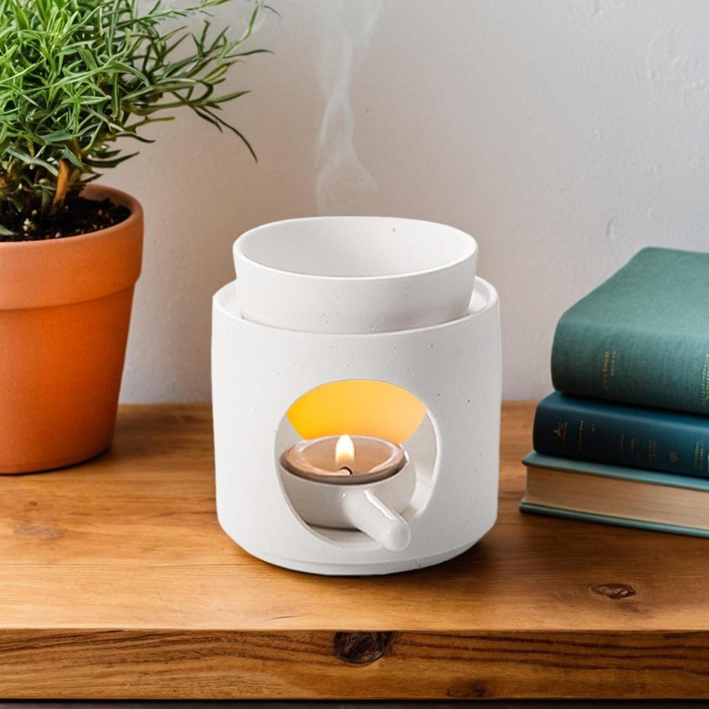 Ceramic Tealight Candle Holder & Oil Warmer Non-Slip Home Aroma Diffuser for Meditation Yoga, Farmhouse Dining Table Decor