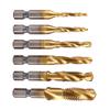 6pcs Metric Thread M3-M10 Titanium Coated HSS Drill and Tap Bits 1/4" Hex Shank Screw Taps Tool Set