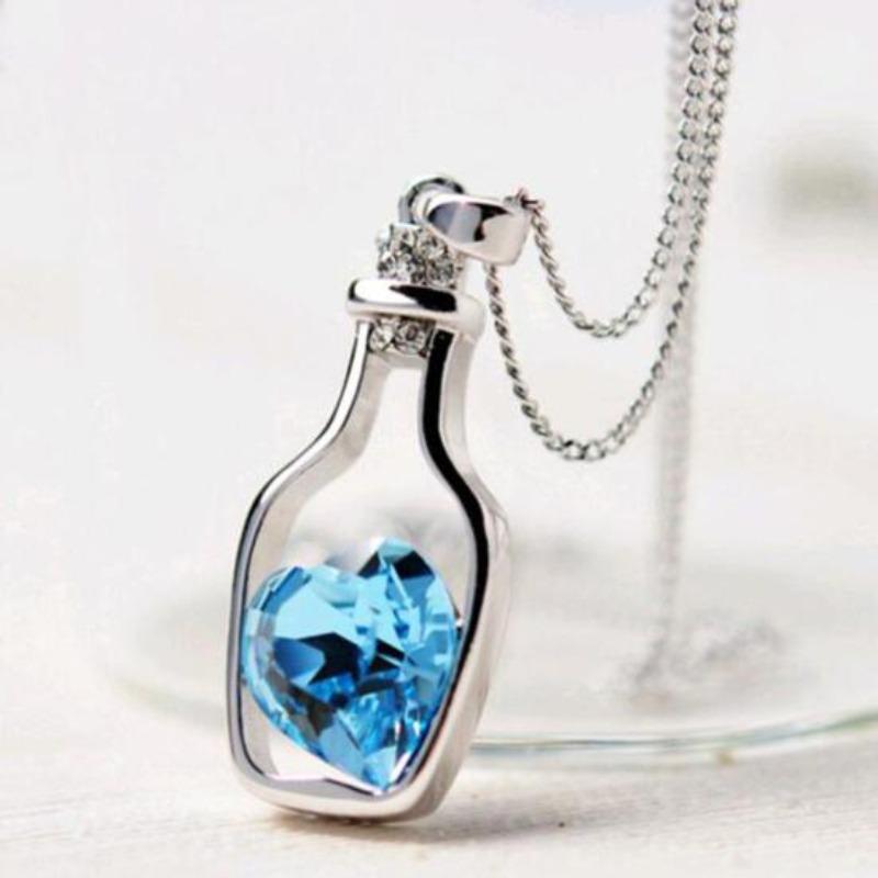 Women Drift Bottle Pendant Heart Rhinestone Inlaid Necklace Jewelry Gift