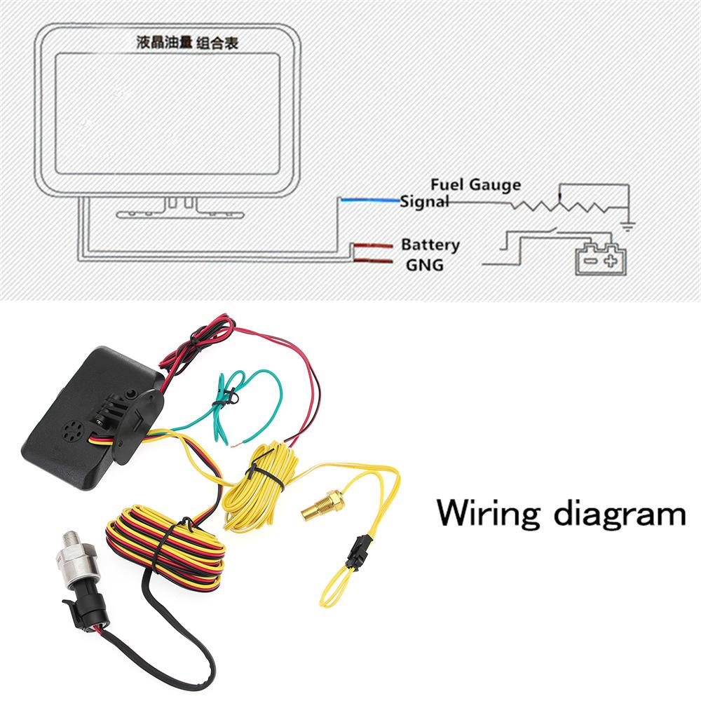 12V-24V LCD Digital Car Gauge Muti-functional 2/3/4 IN 1 Water Temp Meter Voltmeter Oil Pressure Fuel Level Gauges Sensor 1/8npt