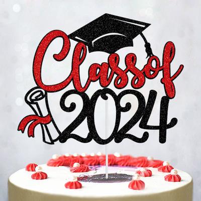 Zestaw topperów na tort z okazji ukończenia szkoły 2024 Brokatowa karta gratulacyjna Prezent z okazji ukończenia szkoły Wystrój przyjęcia dla absolwentów szkoły