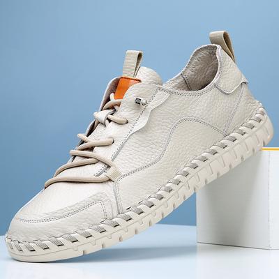 Genuine Leather Hollow Breathable Casual Men's Board Shoes White Shoes Wear-resistant Shoes