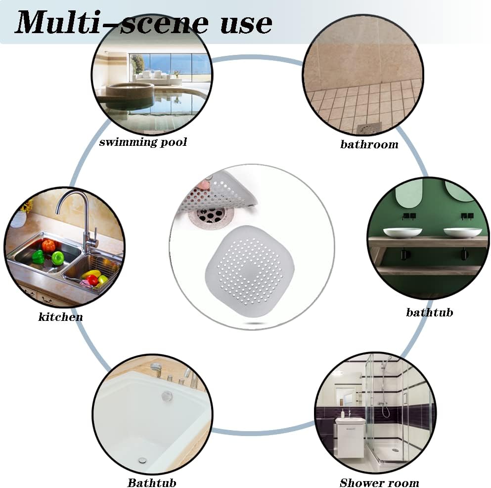 Bathroom for Bathroom Kitchen Foldable Silicone Filter Shower Drain Cover Hair Catcher Used for Bathroom Shower Bathtub and Kitchen with Suction Cups