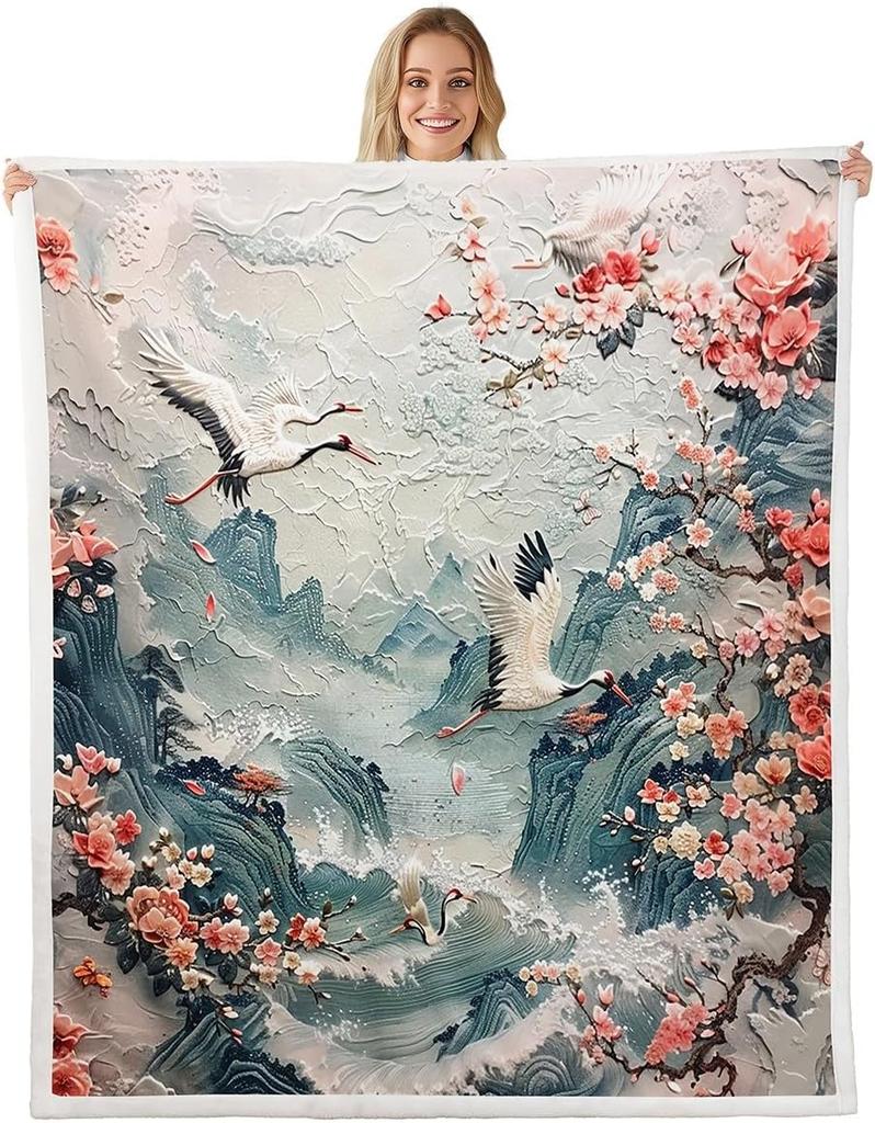 GUOYU Blanket Japanese Style Fleece Bed Blanket Twin Japanese Samurai Throw Blanket for Kids Boys Men Ink Painting Dragon Sherpa Blanket