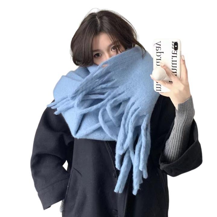 White mohair solid color scarf girls Korean autumn and winter new soft waxy warm extended scarf shawl