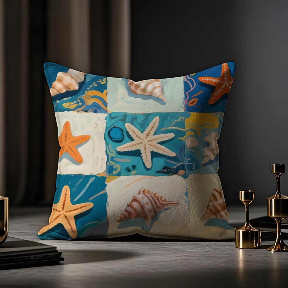 Marine Life Cushion Cover Anti-dustmite Pillowcase Invisible Zipper Silky Short Plush Sofa Cushion Cover