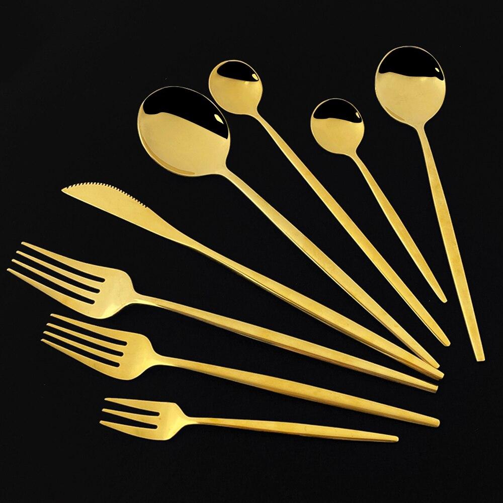 Gold Western Dinnerware Tableware Dessert Knife Fork Coffee Spoon Teaspoon Steel Cutlery Set Stainless Steel Home Dinner Set