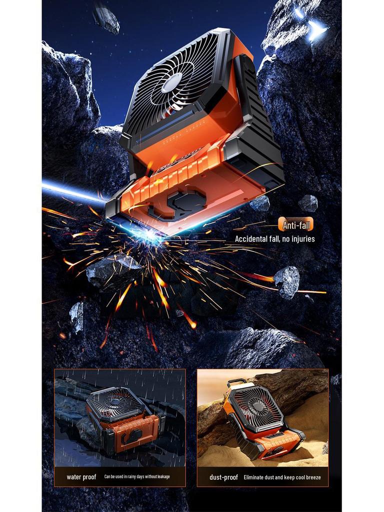 USB Rechargeable Portable Desktop Outdoor Fan with Strong Wind, Remote Control, Lighting, and Oscillating Head for Camping