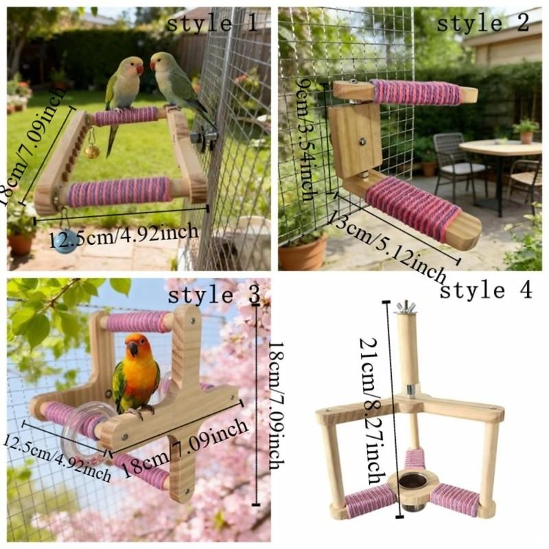 Accesorio para Jaula Percha Giratoria 360° para Pájaros Madera DIY Interactiva Colgante Resistente al Desgaste Parque de Juegos para Loros Juego para Pájaros