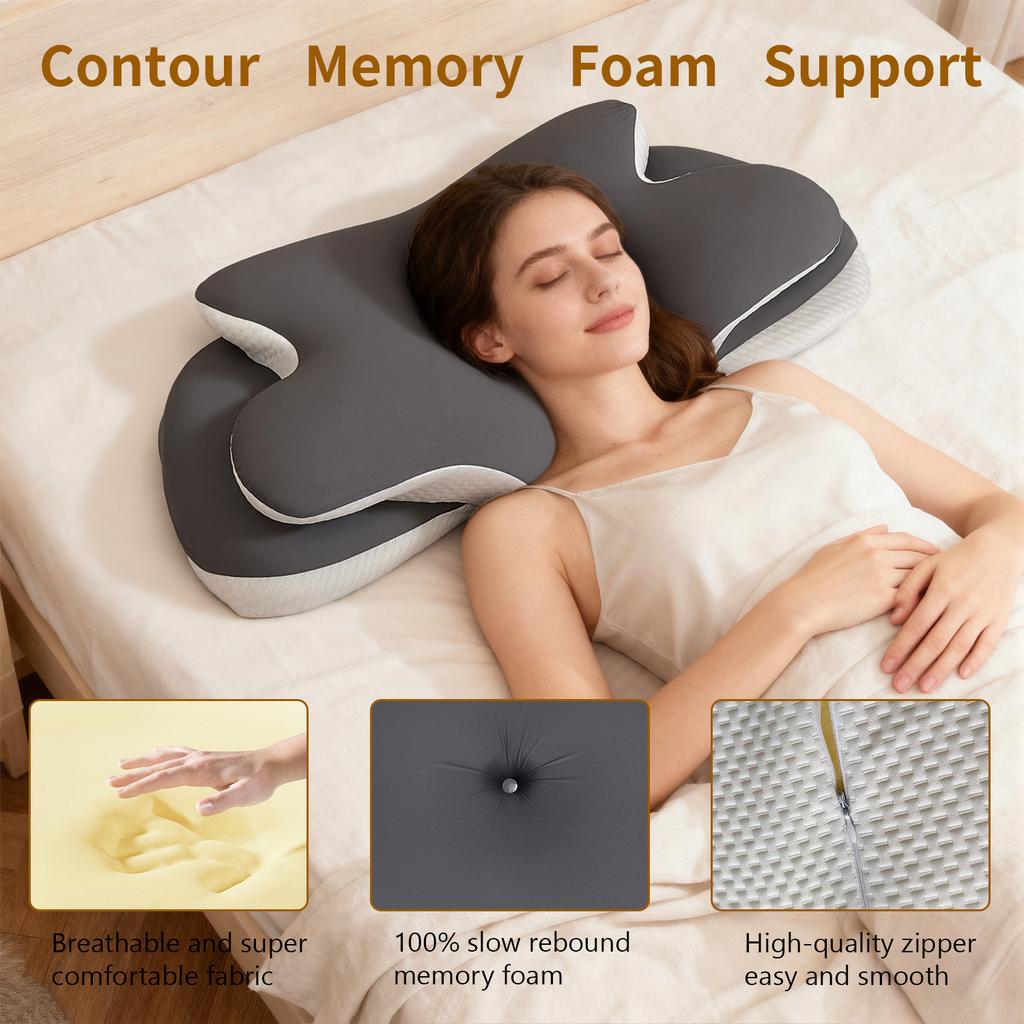 New Upgrade Memory Foam Pillow Cervical Pillow Neck Pain Relief Contour Ergonomic Orthopedic Neck Support for Side Sleeper Gift