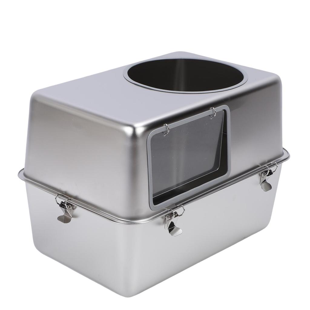 Enclosed Metal Cat Litter Box with Lid Scoop Prevent Splashing Stainless Steel Top Entry Cat Toilet For Multiple Cats