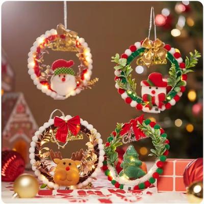 Creative DIY Christmas Wreath with LED Light Handmade Christmas Garland Hanging Pendant Party Decor Artificial Wreath
