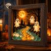 Gothic Shadow Box Night Light DIY Lighted Halloween Ghost Kit Wooden Frame LED Warm Light Crystal Glass Display Case Memory with Panel Decorative