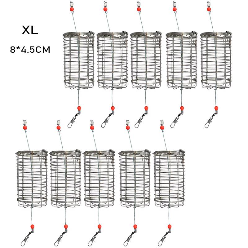 10PC Fishing Feeder Stainless Steel Bait Thrower Basket Feeder Holder Fishing Lure Cage Fishing Accessories Fishing Tackle