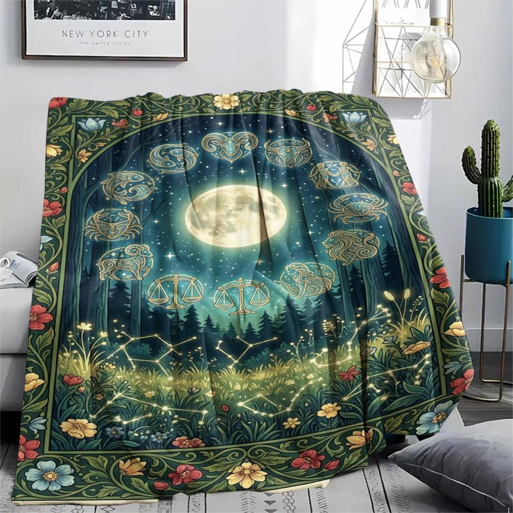 1Pc Constellations Print Flannel Blanket, High Quality Comfortable for All Seasons, Home Decor, Warmth and Comfort, Perfect for Christmas Gifts W147